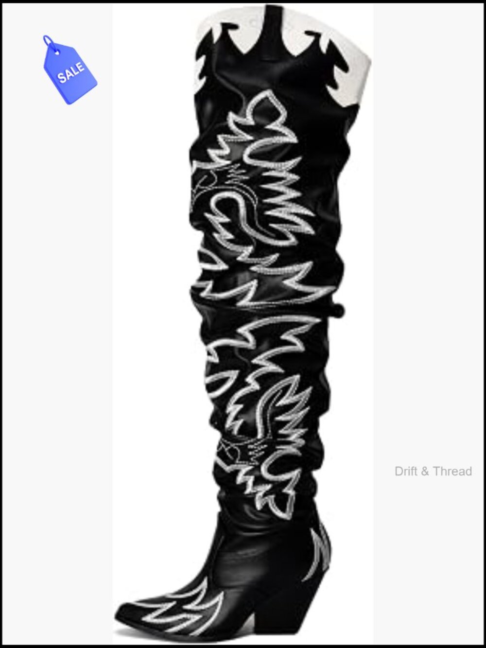 Western Over The Knee Cowboy Boots Chunky Heel Pointed Toe Knee-High Boots